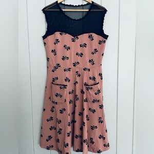 NWT Effie’s Heart Jackie Fit and Flare Dress XL Ribbon Print Pink Black New